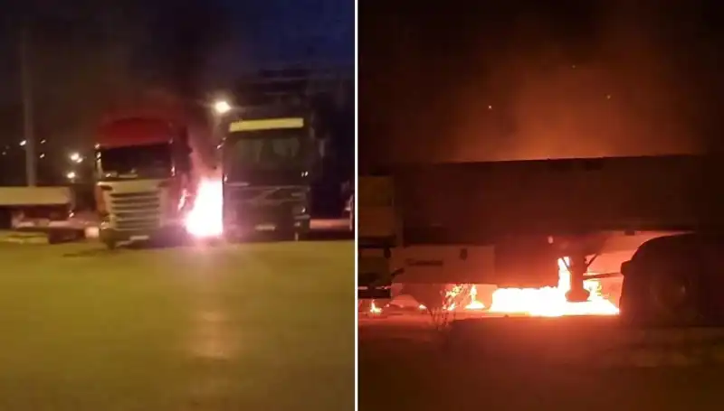 Park Halindeki Tırlara Kasten Ateş Açıldı: Güvenlik Kameraları Her Şeyi Kaydetti
