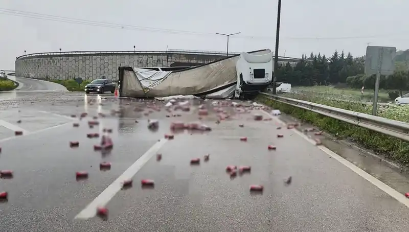 TIR Devrildi, Yola Saçılan İçkiler Şehri Sarhoş Etti!